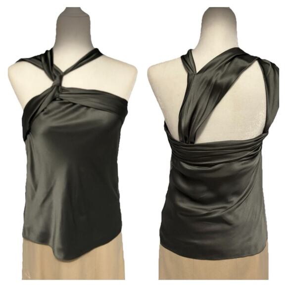 Ralph Lauren Black Label Silk Blouse One Shoulder Satin Top Halter Twist Tank 8 - Picture 2 of 13